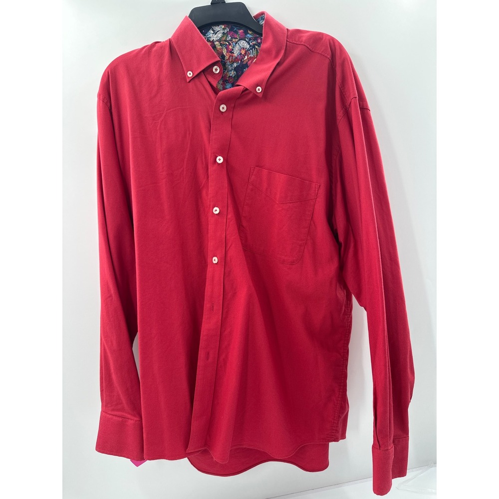 Alan Flusser Mens XL Red Button Down Shirt Floral Collar Long Sleeve Stretch